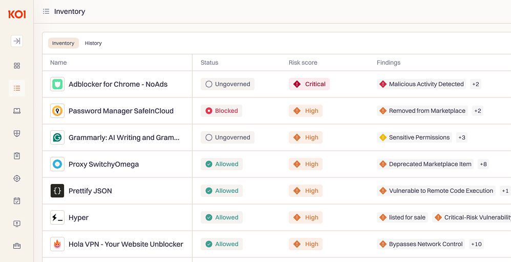 Koi platform interface showing discovery management